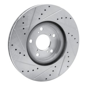 Acura ZDX Brake Rotor (1) - Front Right - R1 Concepts - Drilled & Slotted - Silver - `07-`20